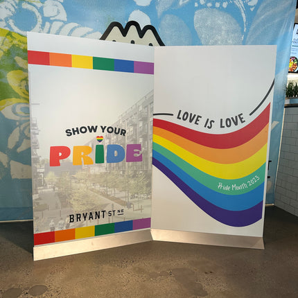 WPEProduction extra large foam prints backdrop with colorful Pride and Love is Love rainbow design