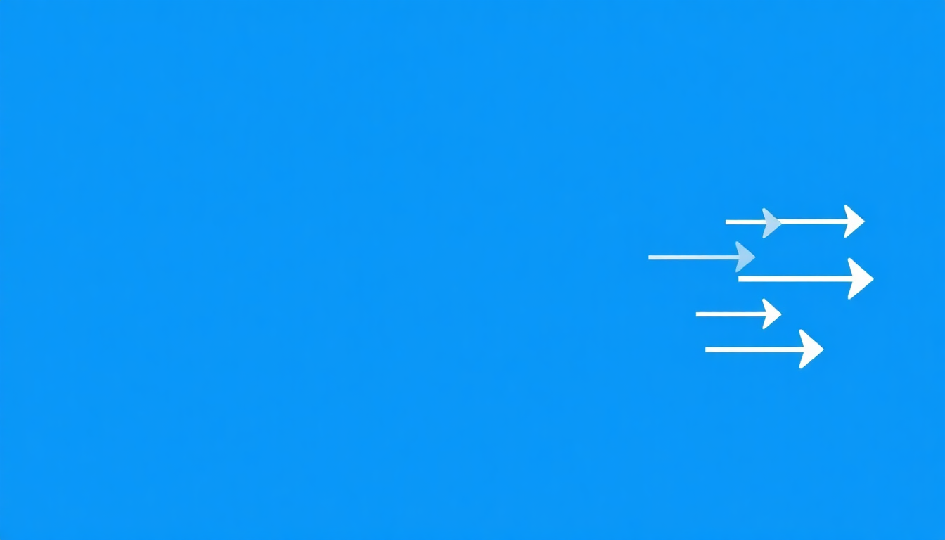 Blue graphic image, with fast arrows to the right