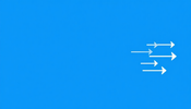 Blue graphic image, with fast arrows to the right