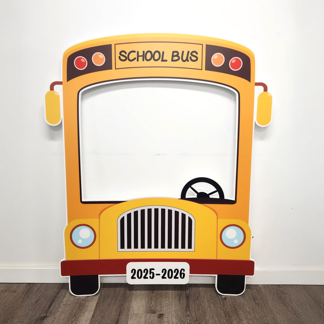 WPE Production Back To School Bus Cutout yellow school bus frame for 2025-2026 school year backdrop