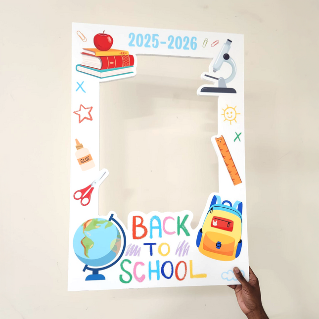 WPE Production colorful back to school photo frame backdrop with school supplies and books