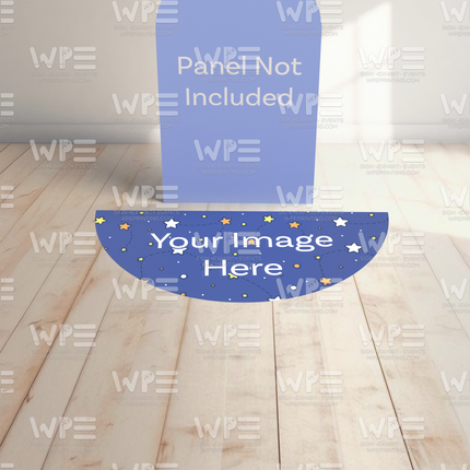 Custom die cut floor adhesive with star design and placeholder text for images
