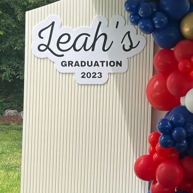 Custom Die-cut PVC Sign featuring 'Leah's Graduation 2023' for event decoration
