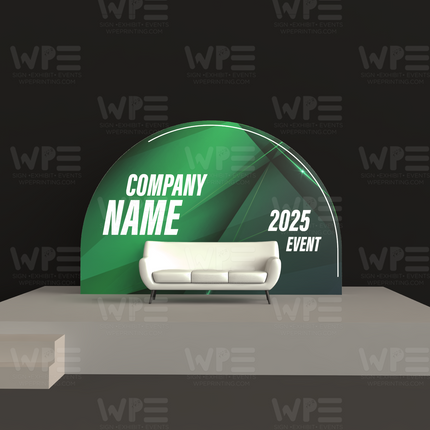 Dome stage backdrop set featuring customizable text for company events and presentations