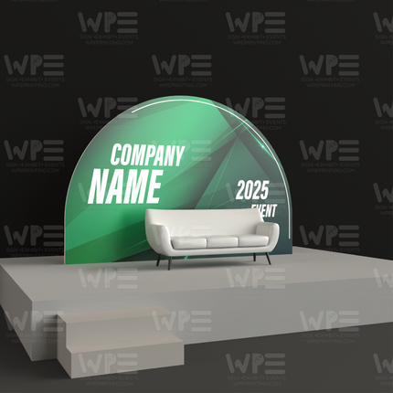 WPE Production dome stage backdrop set designed for a modern event display with a stylish couch