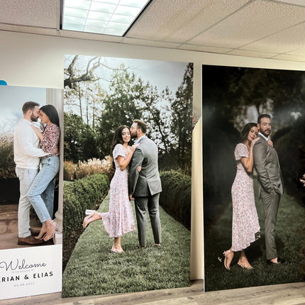 WPEProduction extra large foam prints backdrop featuring a couple embracing outdoors in nature