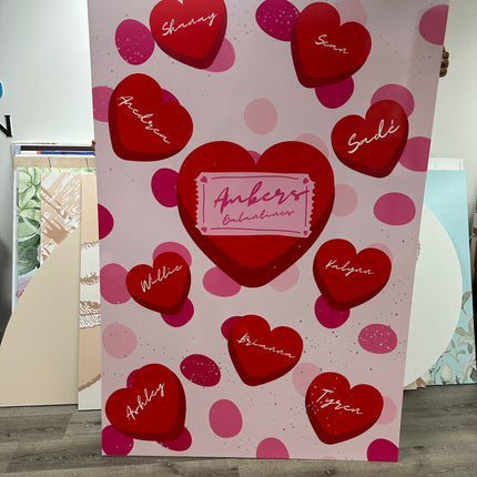 WPEProduction extra large foam prints backdrop with red hearts and pink polka dots design