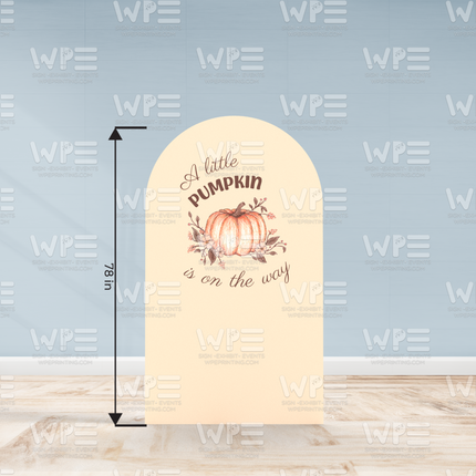 A decorative sign with the words 'A little pumpkin is on the way' and a pumpkin illustration, perfect for fall pumpkin decor