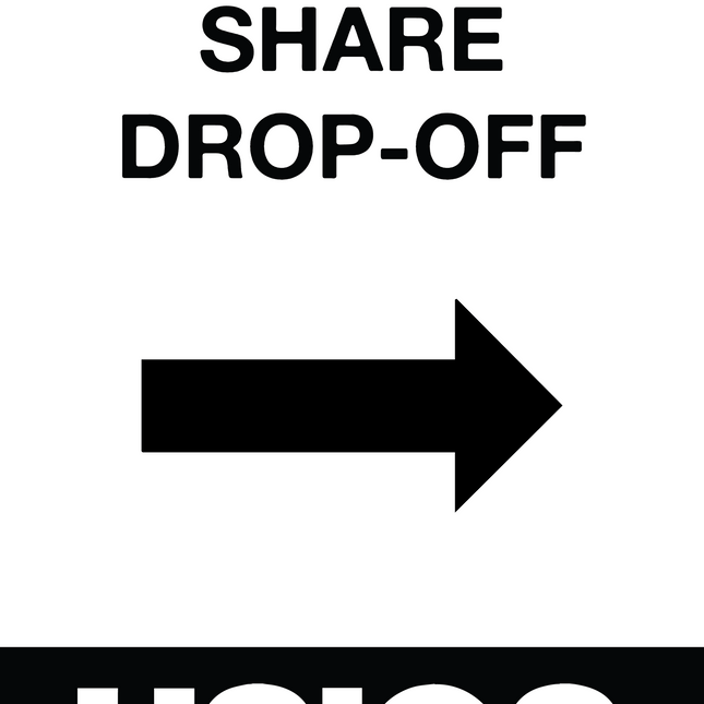 A frame sign inserts featuring Ride Share Drop-Off directions with a right arrow