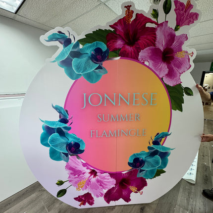 ROUND Cut to Shape Foam Backdrop with Colorful Floral Design for Events and Promotions