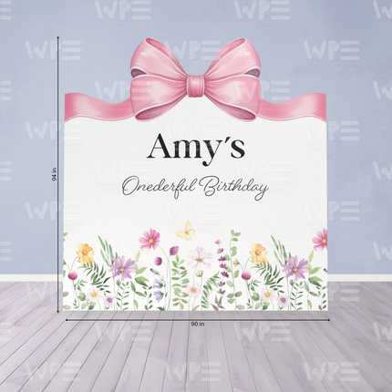 Ms Onederful Birthday Large Set backdrop with pink bow and floral design by WPE Production