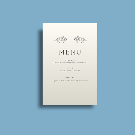 Premium Menu Cards printed on 130lb high-quality paper featuring elegant design and layout