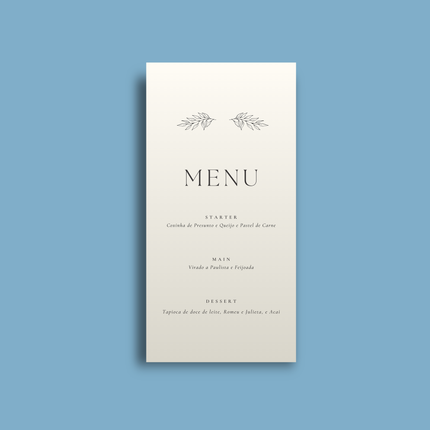 Premium Menu Cards printed on 130lb high-quality paper with elegant design for special events