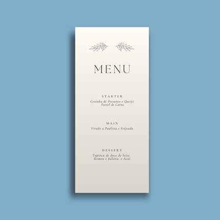 Premium Menu Cards printed on 130lb high-quality paper featuring elegant design and menu items