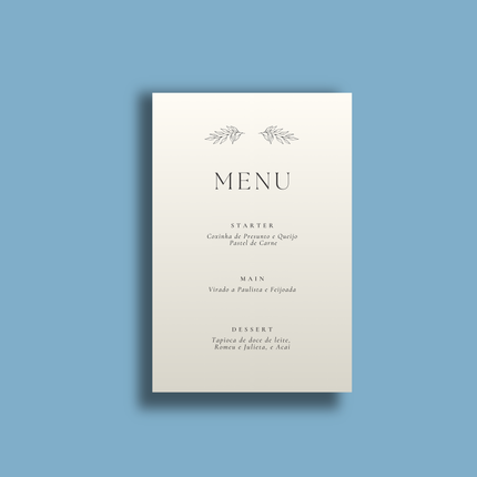Premium Menu Cards printed on 130lb high-quality paper featuring a modern design for elegant events