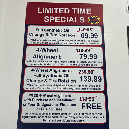 Custom large promotional magnets featuring limited time specials for car services