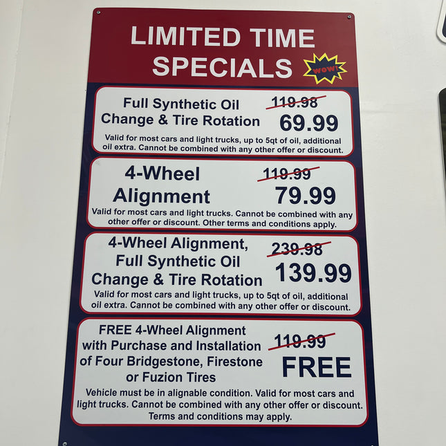 Custom large promotional magnets featuring limited time specials for car services