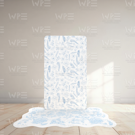 WPE Production toile de jouy baby welcome set with blue floral and animal patterns on white background