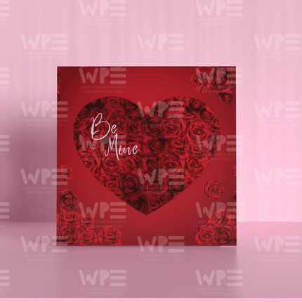 Valentine’s Day magazine photo booth prop - heart frame featuring red roses and the text Be Mine