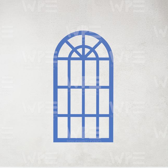 Villa window decor print featuring a blue arched window frame backdrop by WPE Production