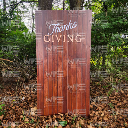 Wood print foam backdrop featuring Thanksgiving design, perfect for fall celebrations and photo shoots